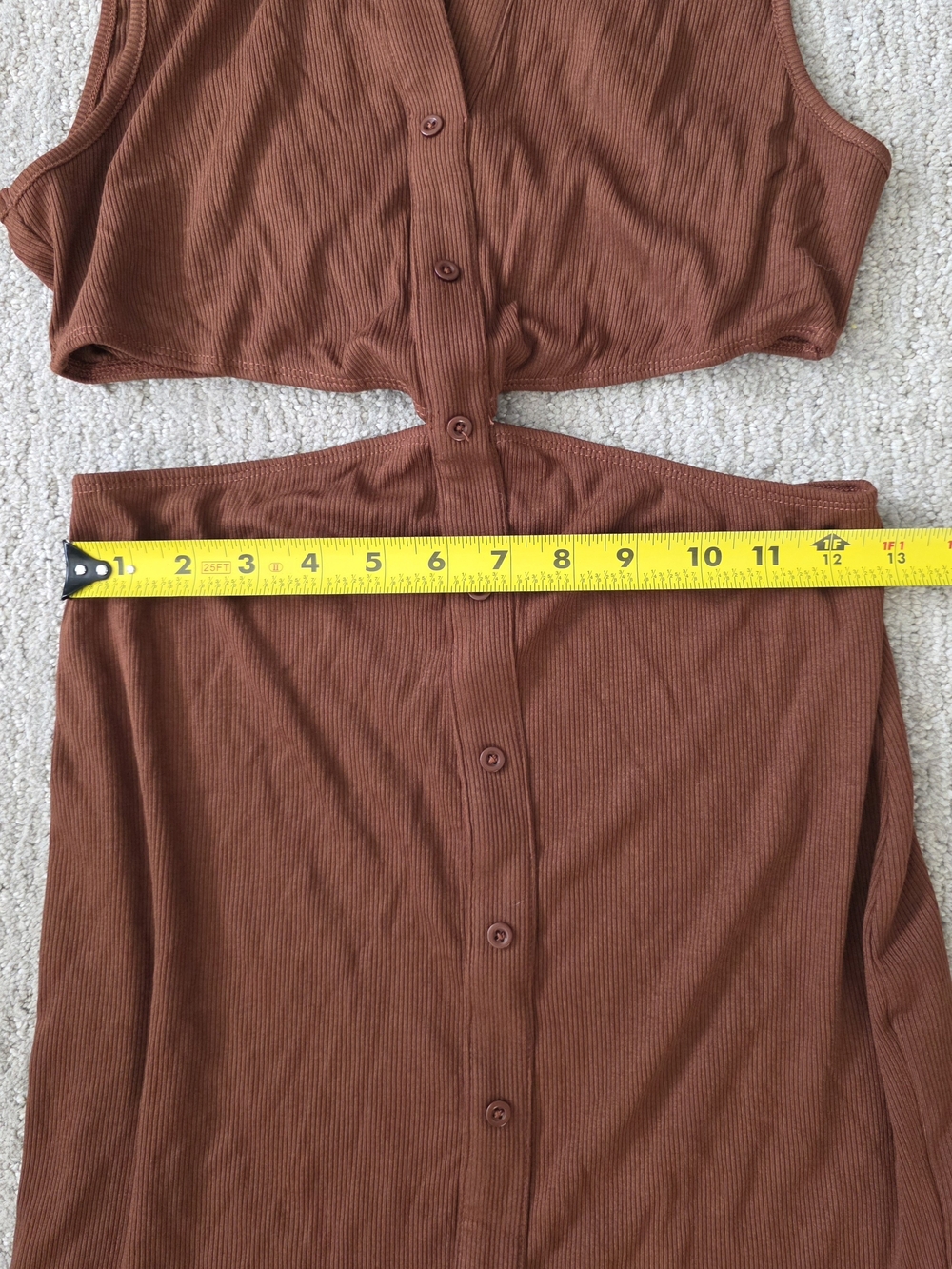 Rust Brown Ribbed Button-Front Cutout Dress - Picture 2 of 5
